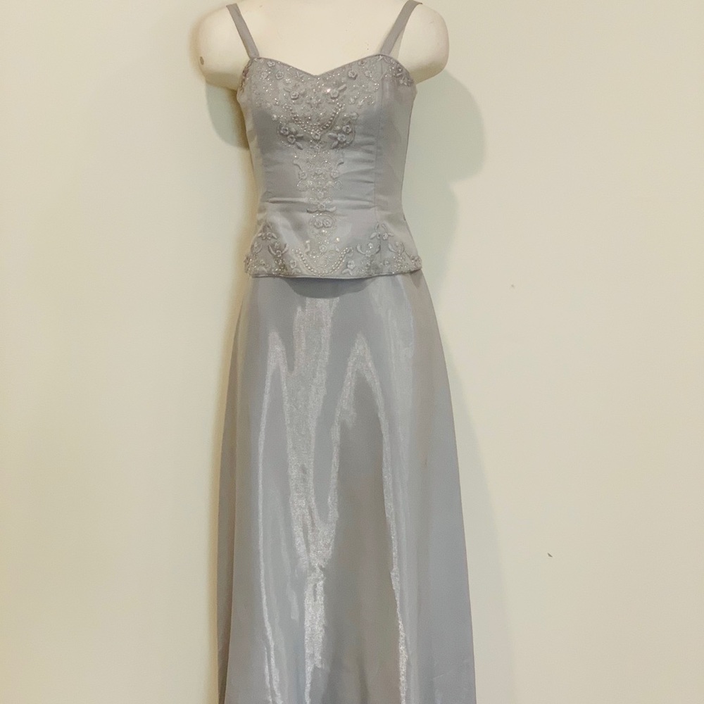 Jessica McClintock Silver Embroidered Gown, Size 4